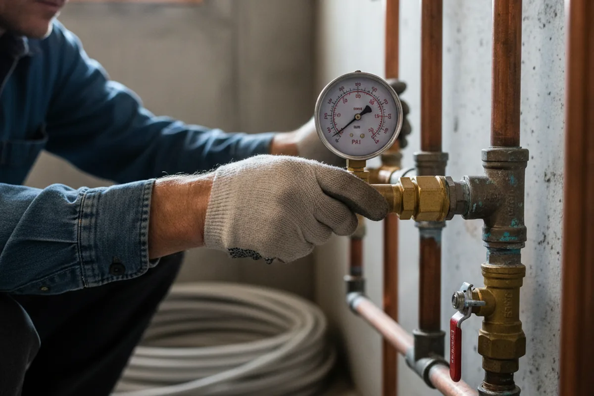 Pressure testing a repaired line during Water Line Repair in Bendersville